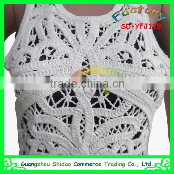 Slim Elegant Sleeveless White Cotton Crochet Openwork Lace Knee Length Embroidery Blouses photo-2