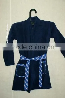 Vintage Blue Check Matching Plain Towel Fabric Robe