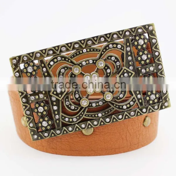 2015 Vintage Style Women's Fashion PU Brand Belt With Rhinestone Square Shape Buckle photo-3