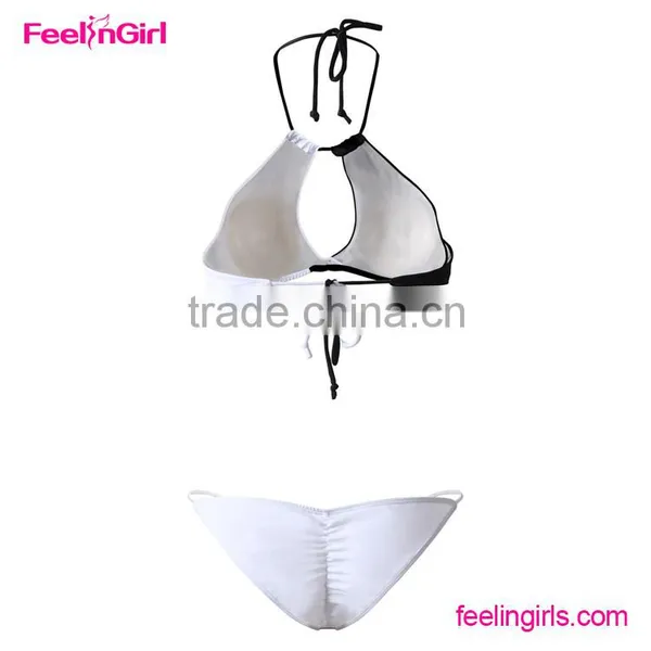 Womens Vintage White and Black Crisscross Bikini Set Swimsuit Swimwear photo-3