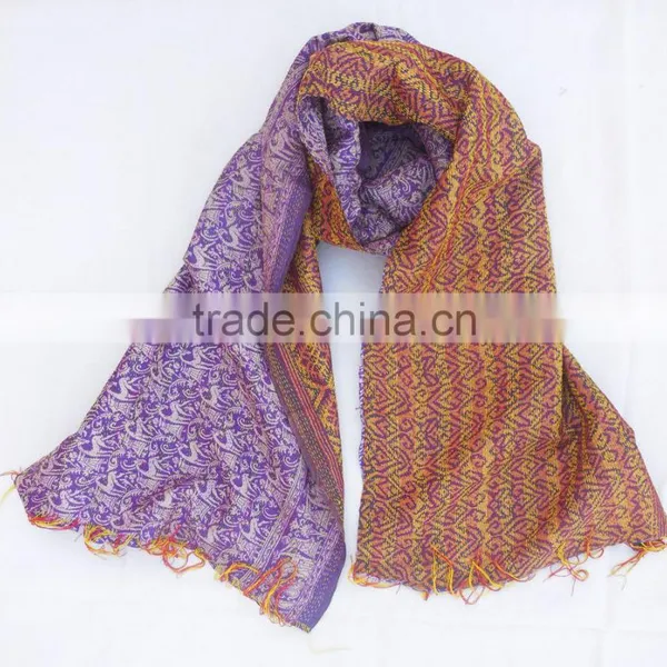 Reversible Elegant Silk Fabric Lady Dupatta Silk Kantha Stitched Stole
