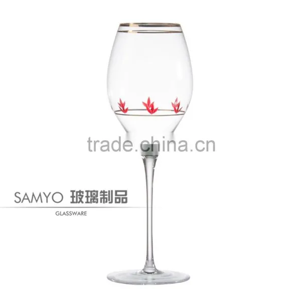 SAMYO Mouth Blown 2016 New Design Home Usage Red Wine Glass With Two Color Decoration