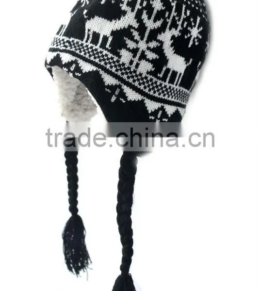 Child Earflap Hat Winter With Braid and Sherpa Lining