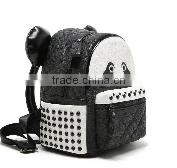 Fashion pu Backpack Handmake Panda Design Day Backpack Bag for Young photo-2