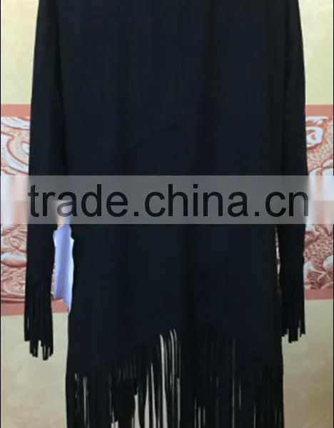Fashion Casual Women Fringed Suede pu Jacket Without Collar photo-4