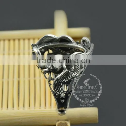 15*20mm 925 Sterling Silver Antiqued Silver Vintage Style Oval Bezel Elephant Ring Base Blank Supplies DIY Findings 1223062 photo-2