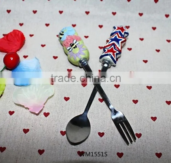 Hot Sale Children Mini Stainless Steel Spoon, Fork and Knife With Cute Resin Handle