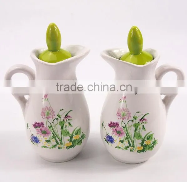 Set Of 2 Kitchen Flower Ceramic Vinegar Oil Pot Jar Container photo-4