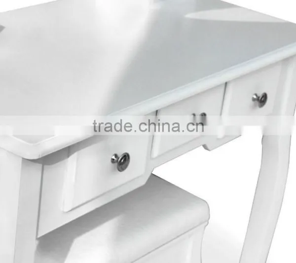 White Dressing Table Makeup Desk With Stool , 5 Drawers and Oval Mirro Bedroom photo-3