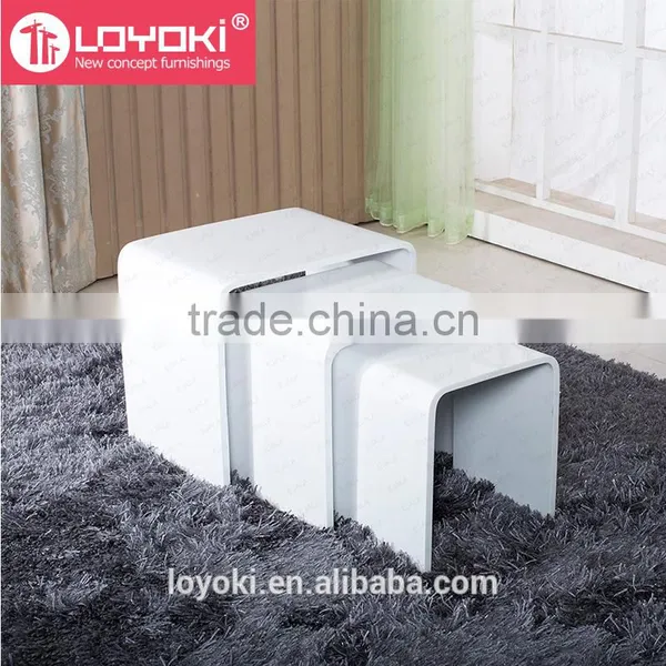 New Design High Gloss Set of 3 Nest Table MDF Wood Side Table Living Room Coffee Table photo-2