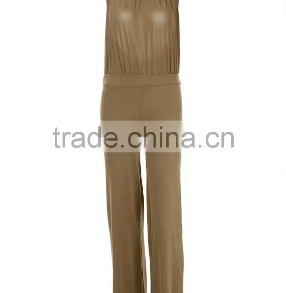Wholesale Custom Lady Women's Fashion Casual Halter Off-shoulder Backless Sexy Solid Evening Long Romper And Jumpsuit For Woman photo-2