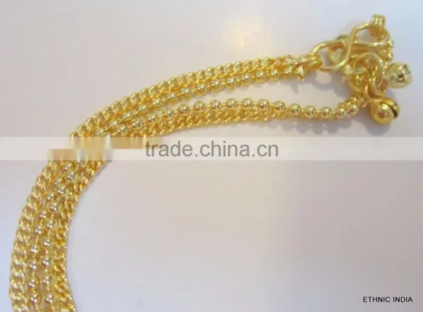 Gold TONE CHAIN PAISLEY DESIGN ANKLETS PAYAL Pair Foot Chain photo-2