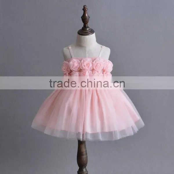 2017 Top Quality Kids New Model Baby 1 Years Old Birthday Pink Flower Party Dresses Cute White Girls First Holy Communion Dress photo-4