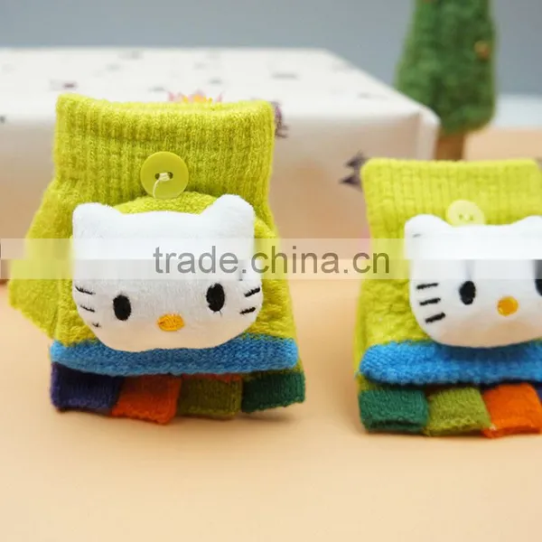 TC13011 Cute Kitty Animal Pattern Baby Gloves With Fingers, Cheap Knitted Baby Gloves Wholesale photo-3