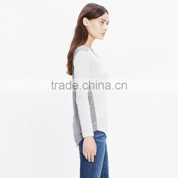 Women Slub Long-sleeve Crewneck Custom t Shirt in Colorblock photo-2