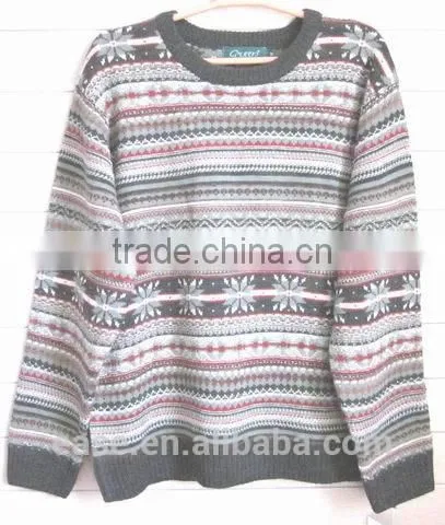 Crew Neck Classic Stylish Jacquard All Over Body Mens Multi Color Sweater photo-3