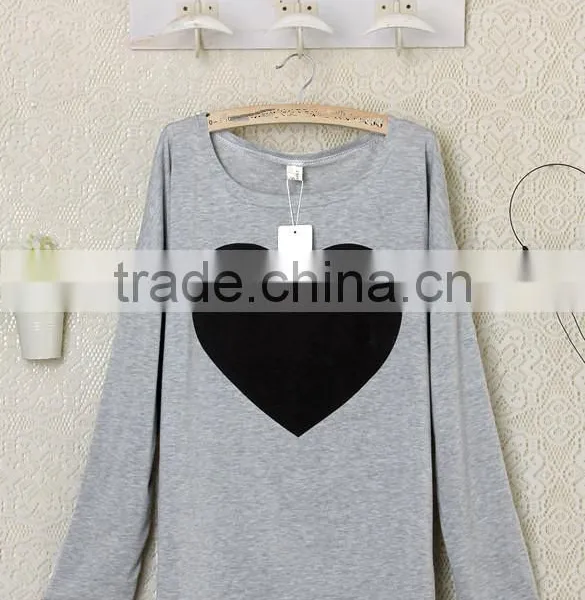 2016 Wholesale Women's Heart Pattern O-neck Long Sleeve T-shirt photo-2