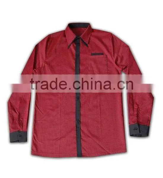 100% Cotton Design China Made Black Brim Mens Maroon Color Cotton Shirt photo-4