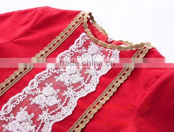 Wholesale Handmade Pettigirl Autumn Red Girl Boutique Dress Cotton Flower Girls Dress With Hair Accessories G-DMGD908-893 photo-6