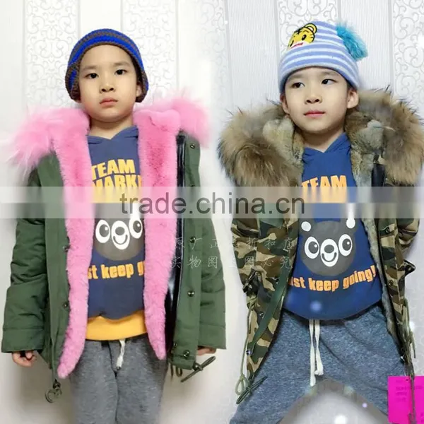 2016 Faux Fur Parka for Kids Wear,grey Fur Parka for Boys Wear