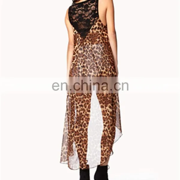 Leopard Print High-Low Ladies Blouse Designs 2015 Dongguan Clothing photo-3