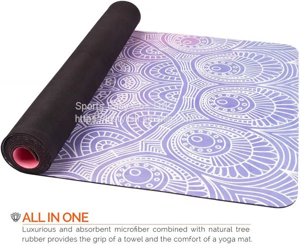 Organic Natural Rubber Suede Microfiber Printed Custom Logo Eco Friendly Pilates Yoga Mat photo-4