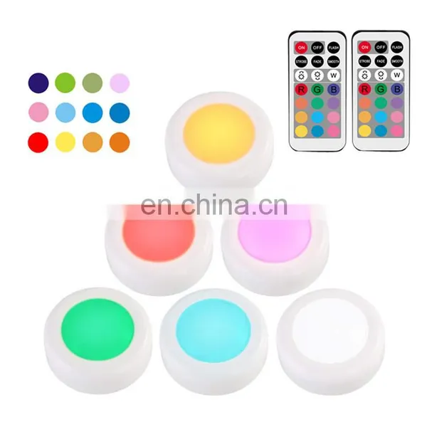 Wholesale 6PK LED Puck Lights RGB Remote Control Color Small Night Light Battery Cabinet Light photo-3