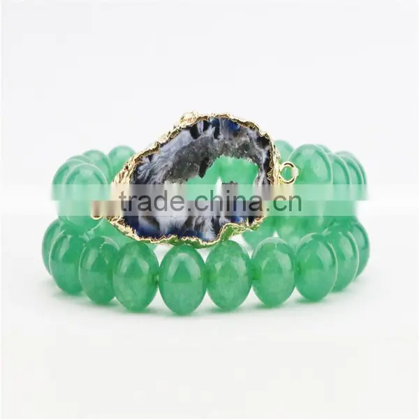 FULL-0330 Natural Jade Stone With Charm Geode Druzy Bracelet