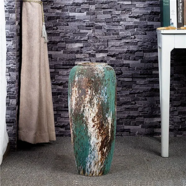 Retro American Countryside 0.5 0.6 0.7 Meter Large Green Ceramic Vase For Home Study Decor photo-3