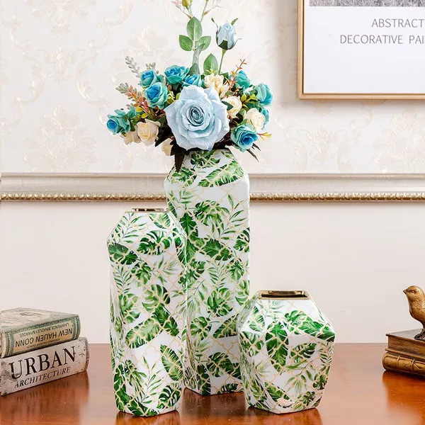 Jingdezhen New Chinese Style Electroplate Fashion Green Ceramic Vase For Coffee Shop photo-3