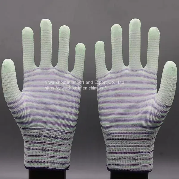 Colored Striped PU Palm-coated Gloves, Glue-coated Electronic Dust-free Work Anti-static Protective Labor Gloves photo-4