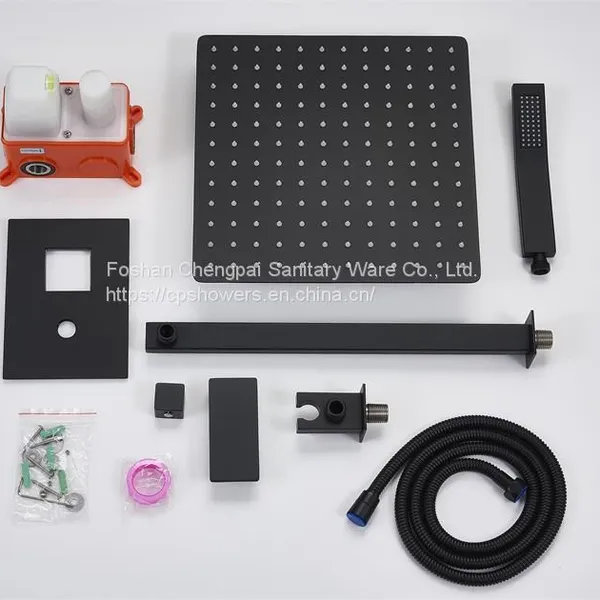 Bathroom Shower Set Wall Mounted Ultra Thin Rainfall Black Shower Head 30x30cm Shower System With Mixer photo-3