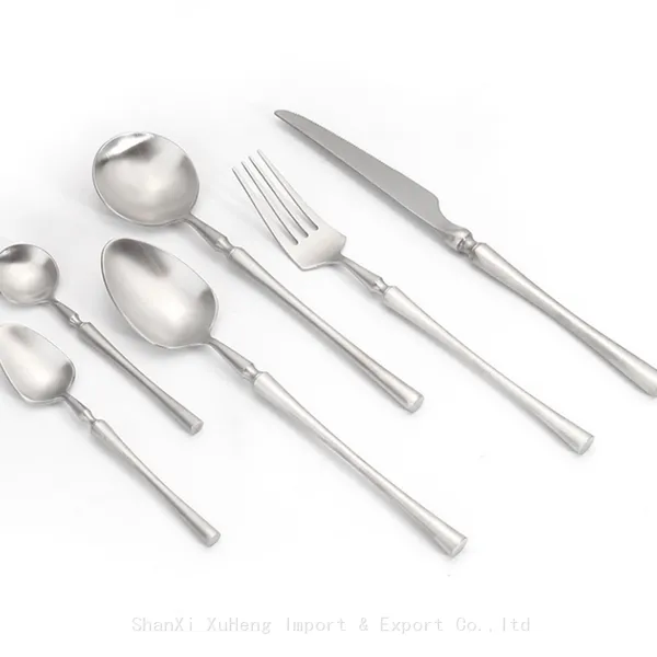 Wholesale Factory Direct Matte Silver Cutlery Stainless Steel Flatware Set With Thin Handle