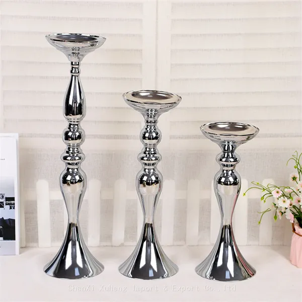 Luxury Silver Metal Flower Vase Set Candles Holder for Table Wedding Dinning and Party photo-2