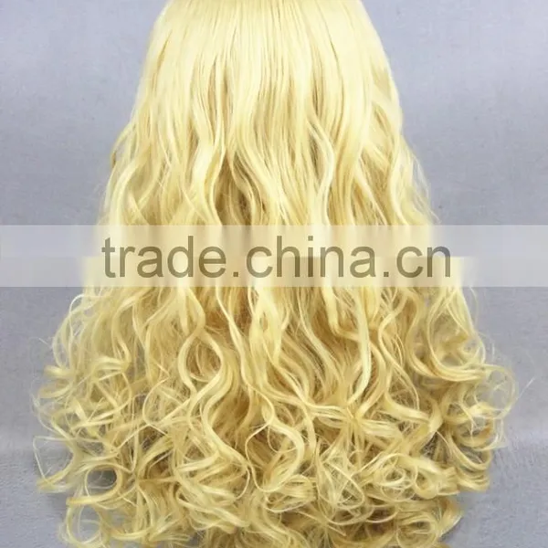 High Quality 55cm Medium Long Wave Lolita Wig Light Yellow Synthetic Anime Wig Cosplay Costume Hair Wig Party Wig photo-4