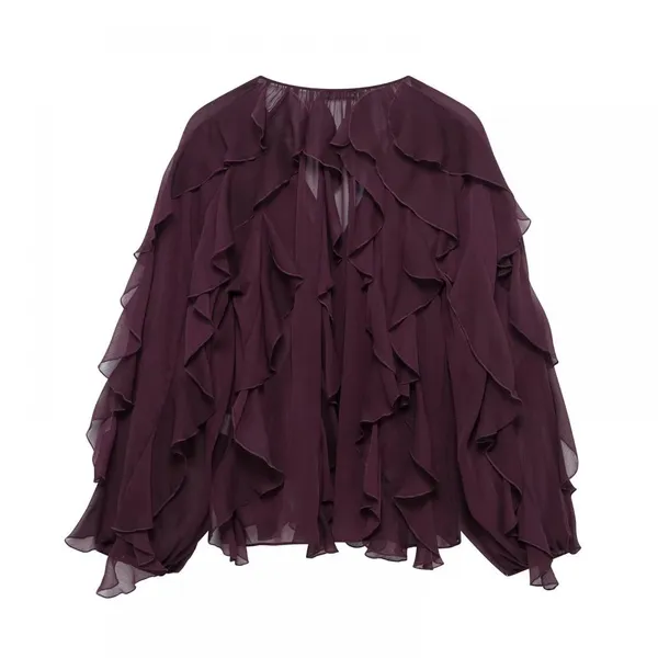 European and American Women's Clothing V-neck Layered Decorative Shirt Long Sleeves Women With Loose Clothes photo-3