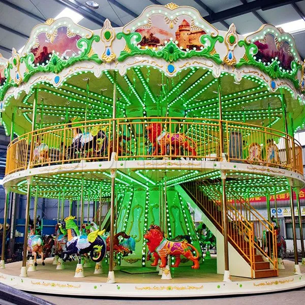 European Vintage Luxury Double Decker Carousel Fiberglass Double Layer Merry Go Round photo-5