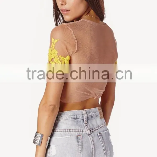 Women Net Tops Wholesale Sheer Ladies Lace Tops Latest Design photo-4