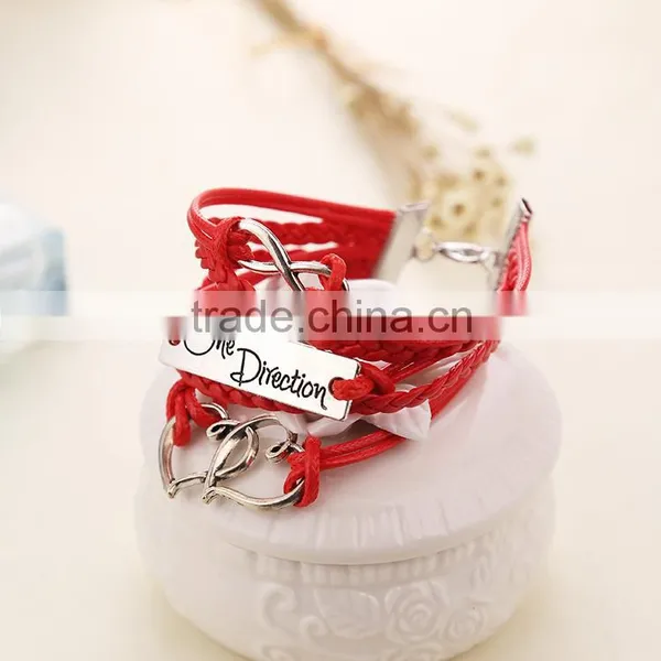 2015 Latest Fashion Heart Charms Red Braid Leather Wrap Bracelet for Women photo-2