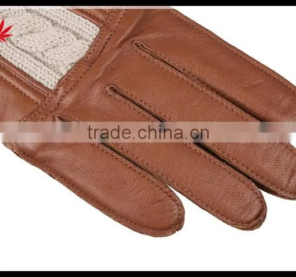 2016 Hot Selling Womens Genuine Leather Gloves With Creamy-white Knitted Wrist photo-2