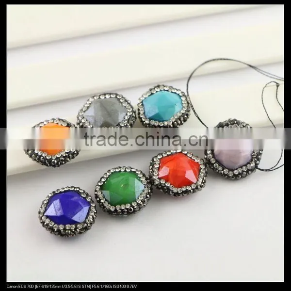 LFD-0090B Wholesale Faceted Stone Beads, Hexagon Shape,with Crystal Paved Loose Connector Beads For Jewelry Making photo-2