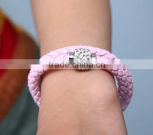 2014 Leather Bracelet, Crystal Rhinestone Bracelet, Leather Rhinestone Bracelet, Genuine Leather Womens Magnetic Bracelet photo-5