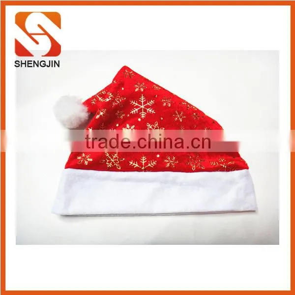 SJ-6731 30*40 Red Velvet Christmas Hat Gold Snowflake Print Santa Hat