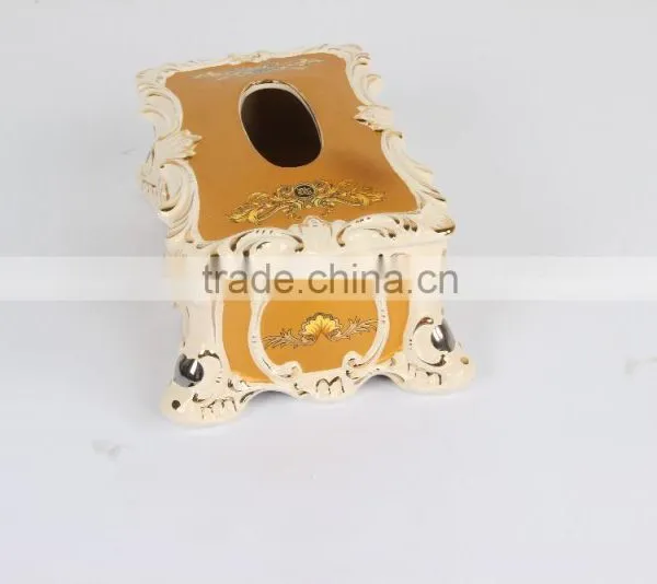 2016 High Quality Ceramic Tissue Paper Box With Gold Painted Tissue Box Design photo-2