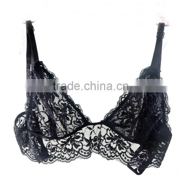 Floral Lace Bra Lacy Bralette Wavy Hem Scalloped Bralette Spaghetti Lined un Padded Sheer Bralette photo-3