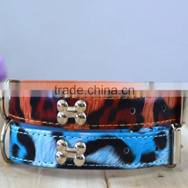 2015 Hot Sale Leopard PU Pet Collars Dog Collar Bone Pets Accessories