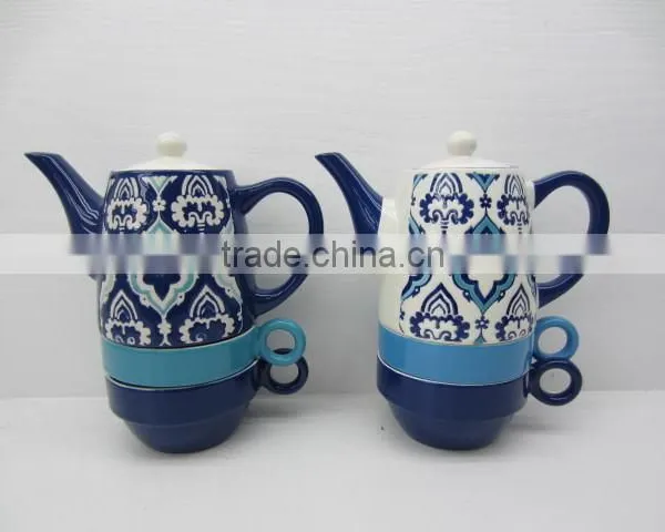 Ceramic Blue Tea for Two With Hand Painting