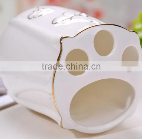 Set of 5 Bone China Bathroom Set-Lotion Dispenser, Toothbrush Holder,Two Tumbler Cups,Soap Dis photo-3