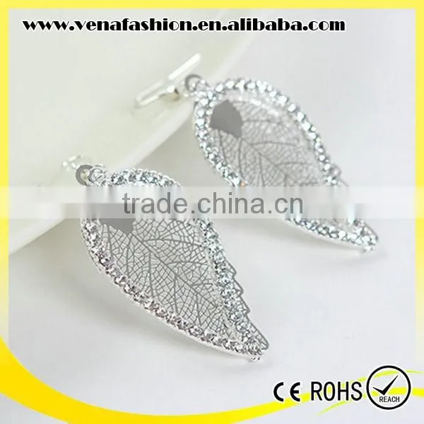 Pot Leaf Shape Diamonds Gold Silver Color Leaf Earring photo-4