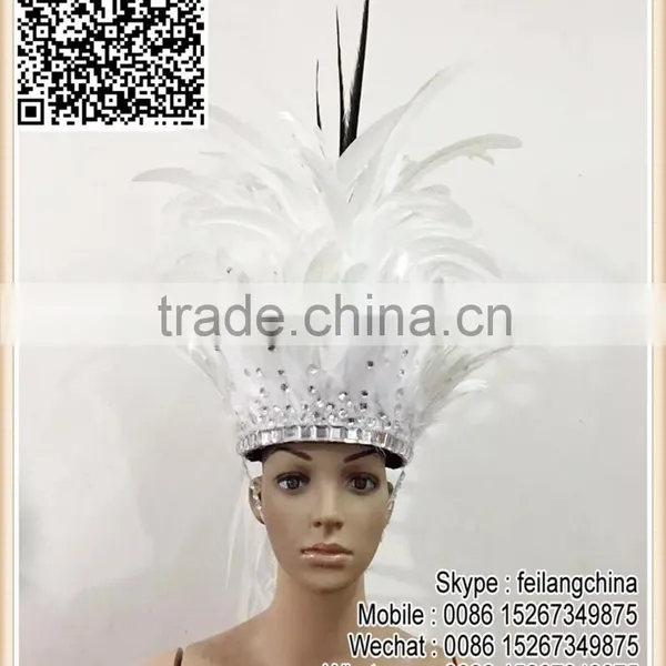 Factory Direct Cheap Samba Carnival Costume White Black Feather Headpiece photo-2